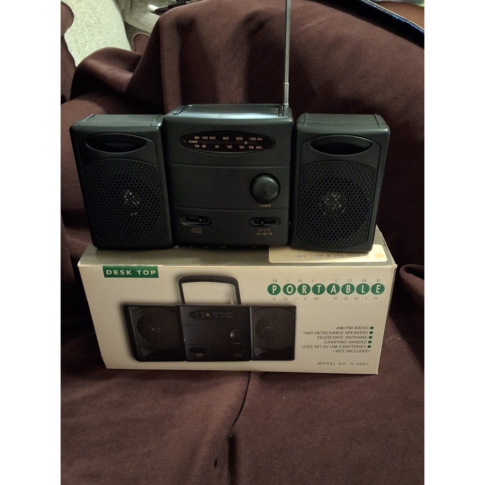 Vtg Desk Top‎ 3 Piece AM/FM Radio Music Sound System W/ Box. Works as it Should